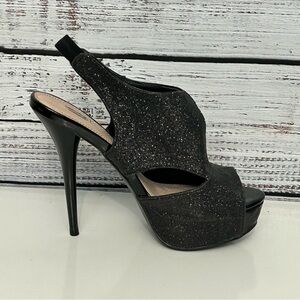 Olsenboye Osnazzie black Stiletto open Peep toe Glitter heels shoes size 8